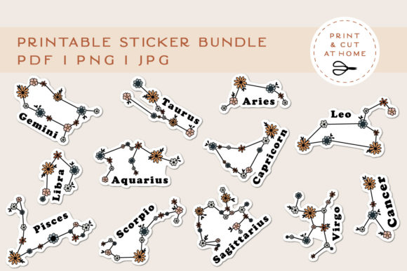 Download Floral Sticker Bundle | Flower Zodiac Printable Stickers - Printable Collection