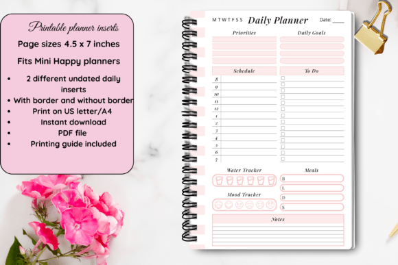 Download Pink Undated Printable Daily Inserts - Printable Collection