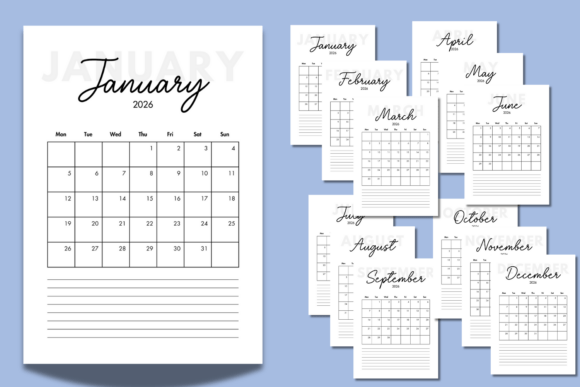 Download Printable 2026 Calendar Black &amp; White - Printable Collection