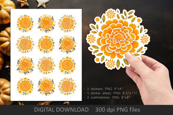 Download Marigold Flower Printable PNG Stickers - Printable Collection
