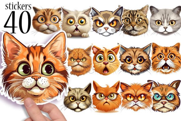 Download Funny Cat Face Printable Stickers PNG - Printable Collection