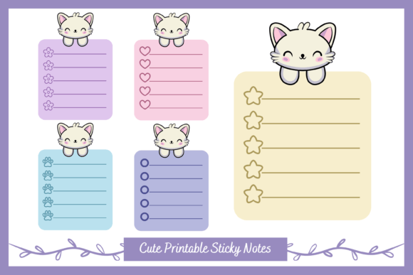 Download Printable Sticky Notes with Cute Cat - Printable Collection