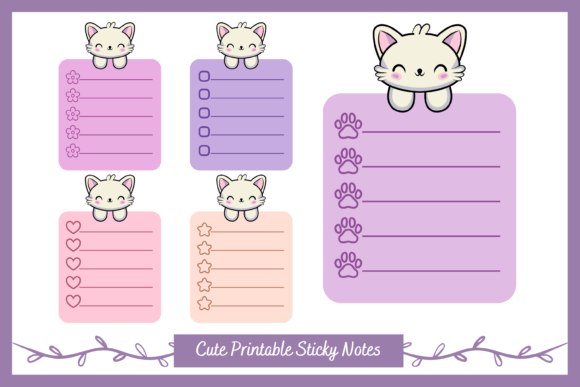Download Printable Sticky Notes with Cute Cat - Printable Collection