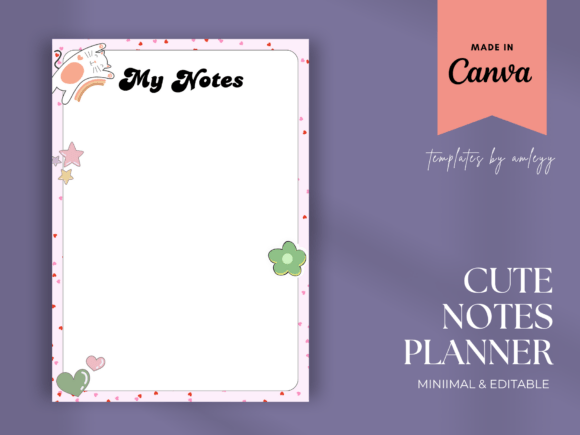 Download Cute Notes Planner Template Canva Retro - Retro Collection