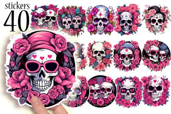 Download Skulls and Roses Printable Stickers PNG - Printable Collection