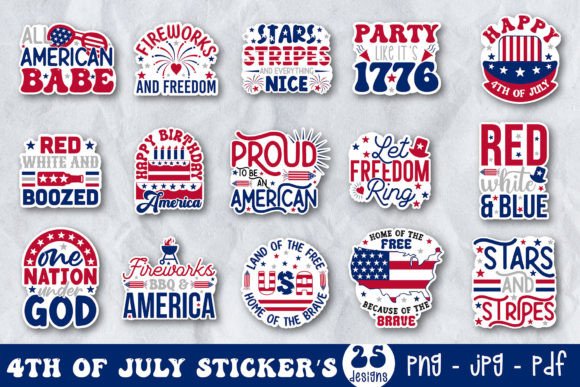 Download 4th of July Printable Stickers Bundle - Printable Collection