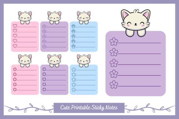 Download Printable Sticky Notes with Cute Cat - Printable Collection