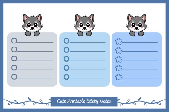Download Printable Sticky Notes with Cute Wolf - Printable Collection