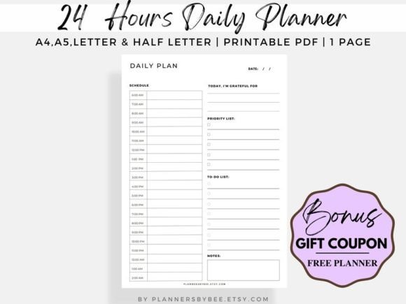 Download 24 Hour Planner, Daily Planner Printable - Printable Collection