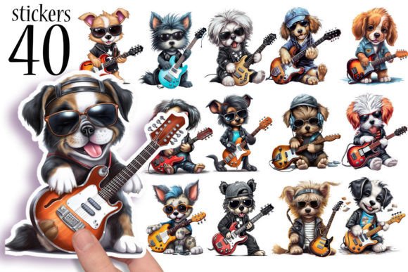 Download Cute Dogs Playing Guitar Music Stickers - Premium Resources